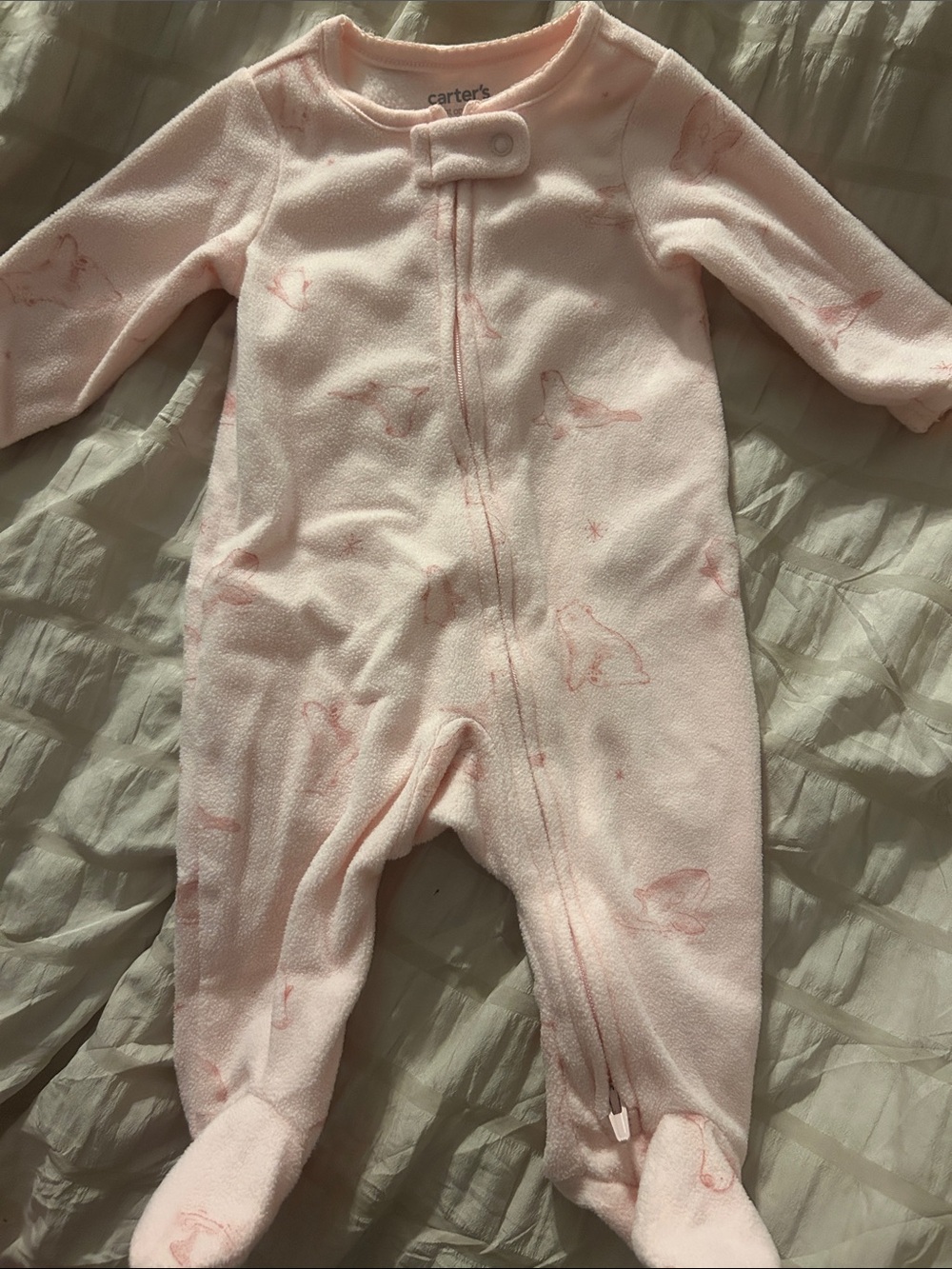 Carter's Light Pink Fleece Footed One-Piece with Subtle Animal Print